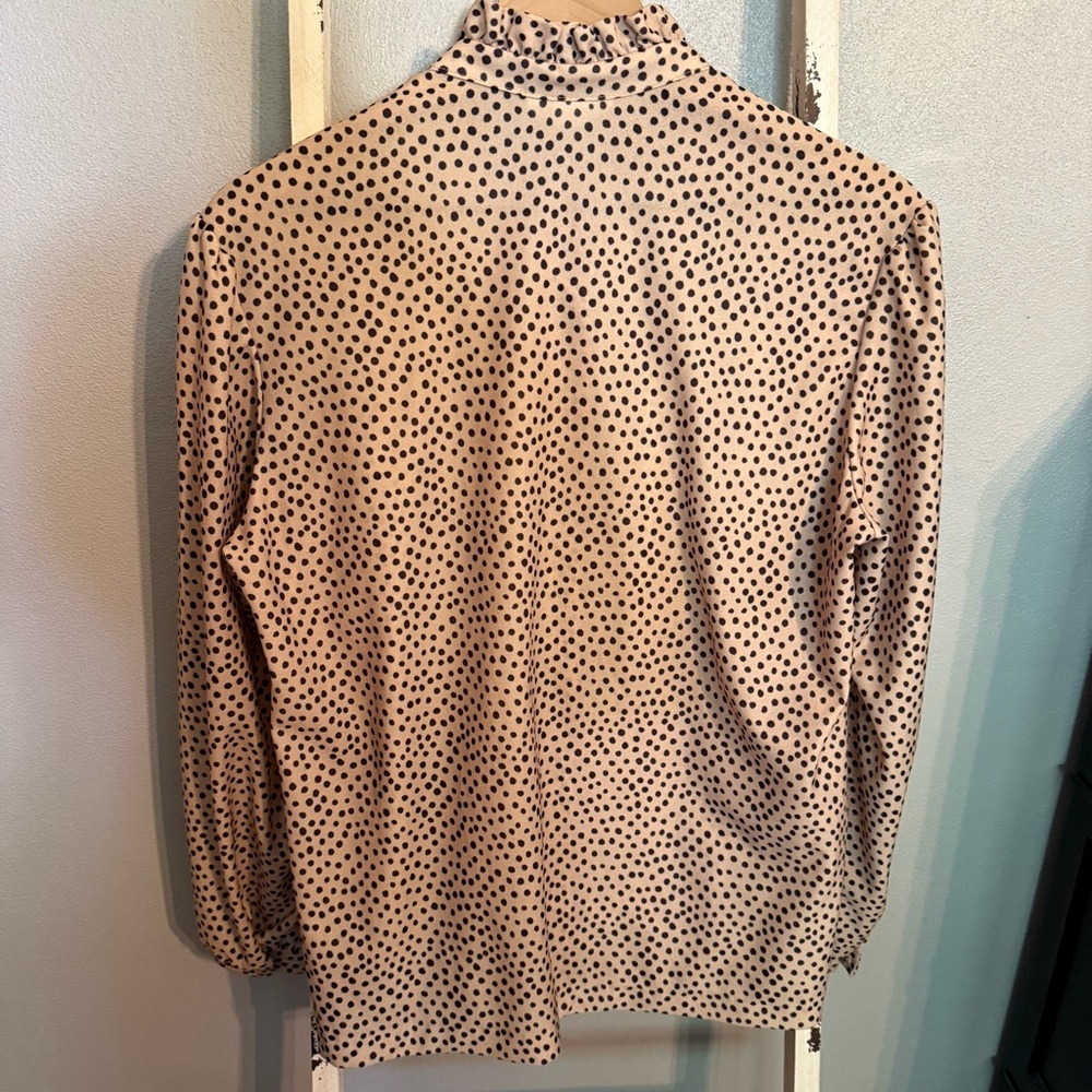 Vintage Fire Islander Womens Black Cream Polka Dot Ruffle Collar Blouse Size 18 - Picture 3 of 10